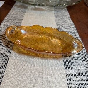 Vintage Marigold Carnival Glass Relish Dish – Indiana Glass Lily Pons Pattern